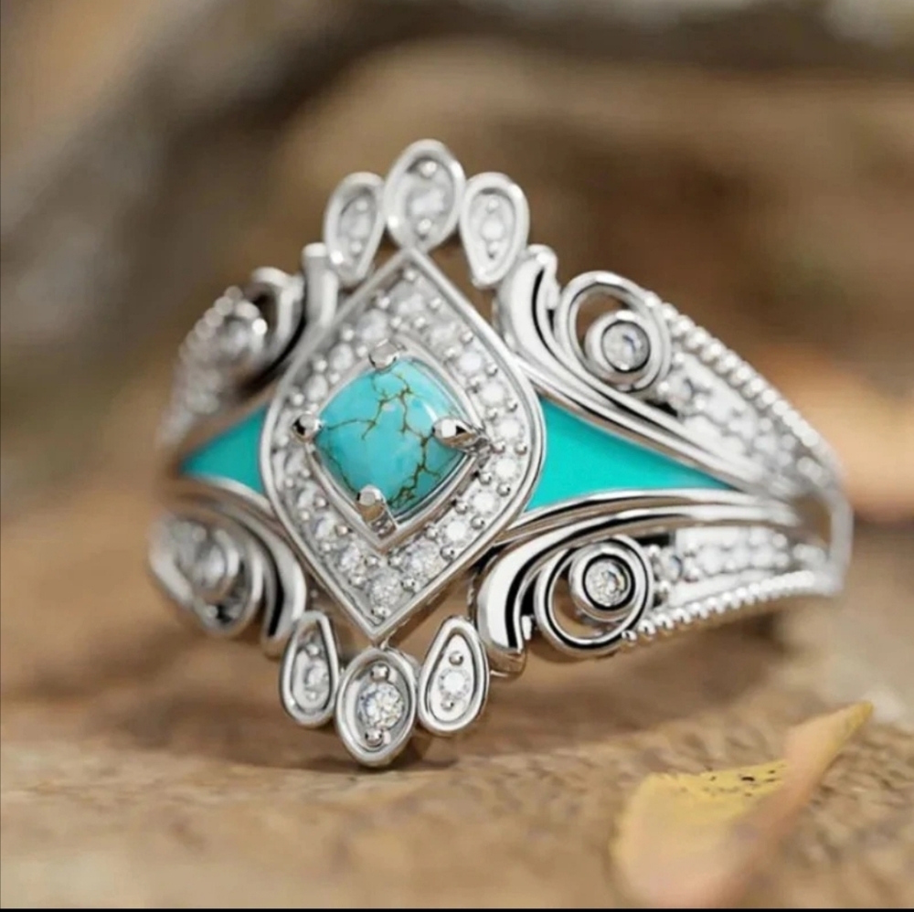 Ornate Statement Ring with Imitation Turquoise